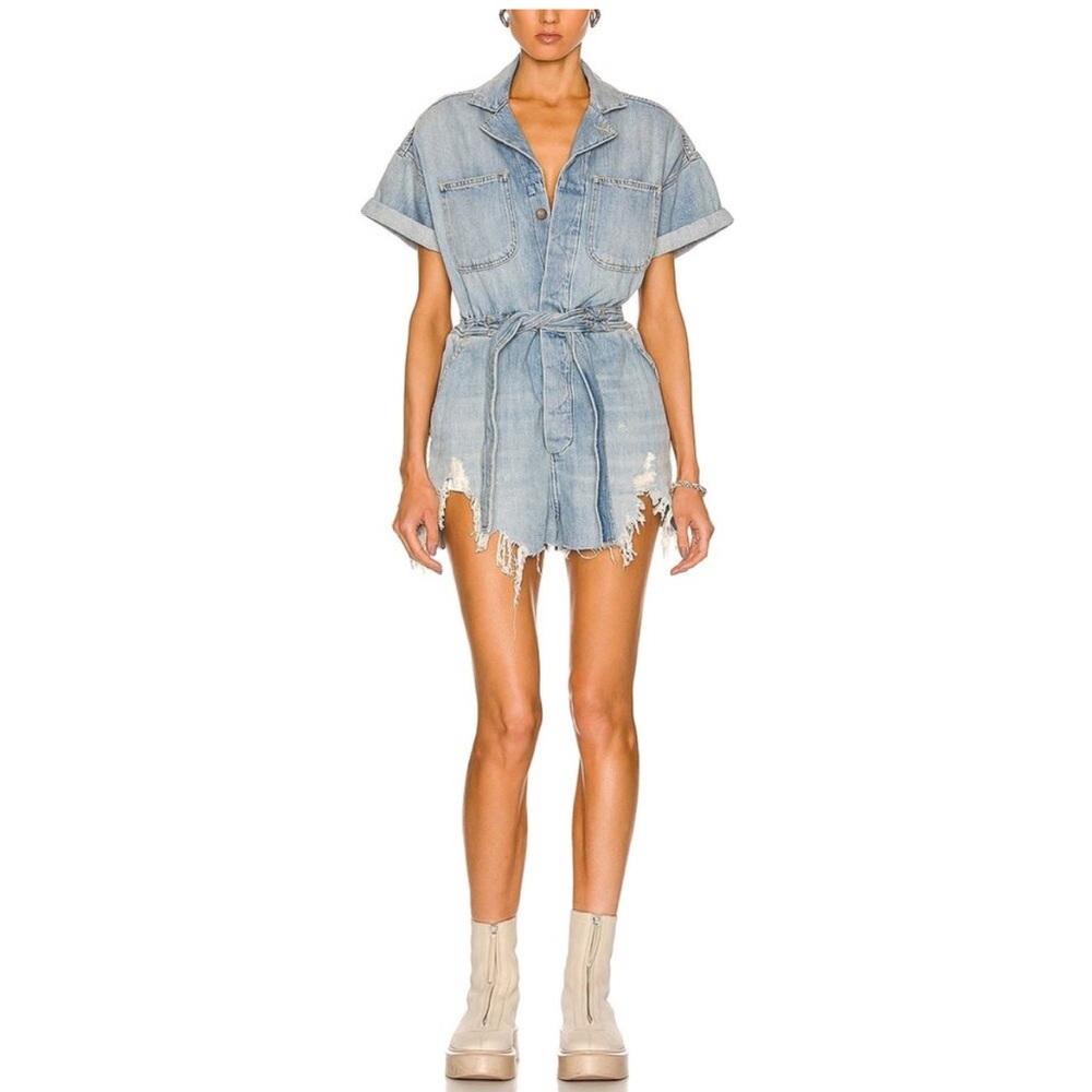 R13 Mick distressed denim romper